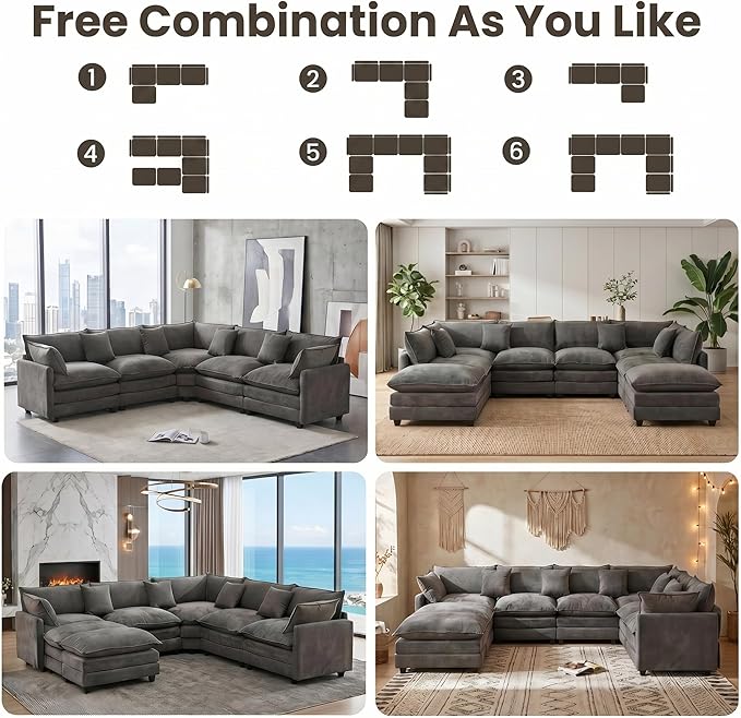 111.4" V-Shaped Corner Couch Sectional｜5 Seat Customizable Modular Cloud