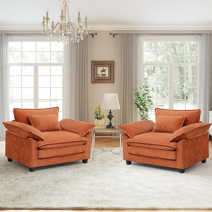 Oversized Accent Chairs Set of 2, Chenille Upholstered Cloud Sofa Chair Armchair