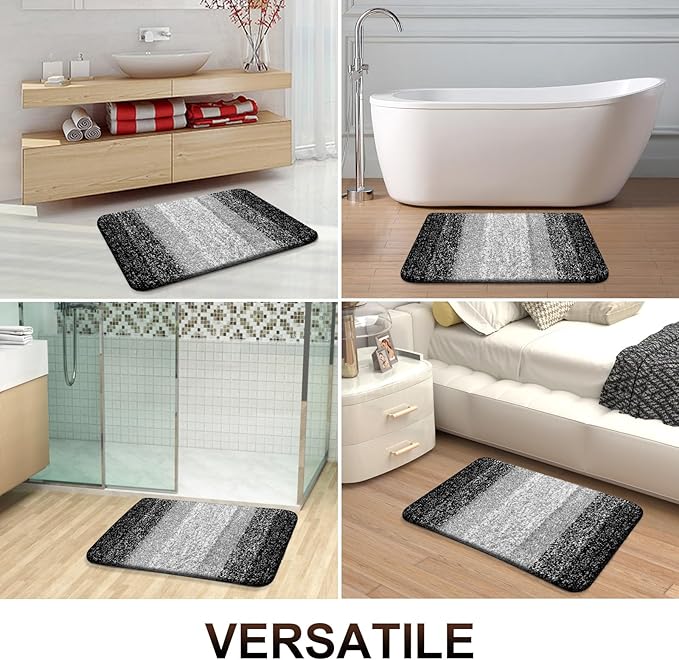 OLANLY Small Bathroom Rugs Mat 24x16, Extra Soft Absorbent Microfiber Bath Rugs, Rubber Backing, Quick Dry, Machine Washable Bath Mats for Bathroom Floor, Tub and Shower, Home Decor Accessories, Black