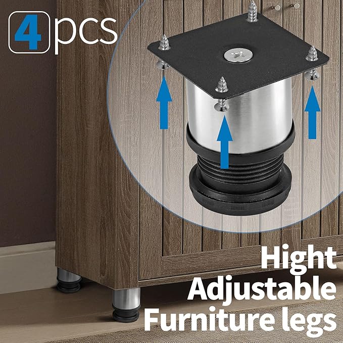 2.5 Inch Metal Furniture Legs Stainless Steel Adjustable Legs Silver Table Legs