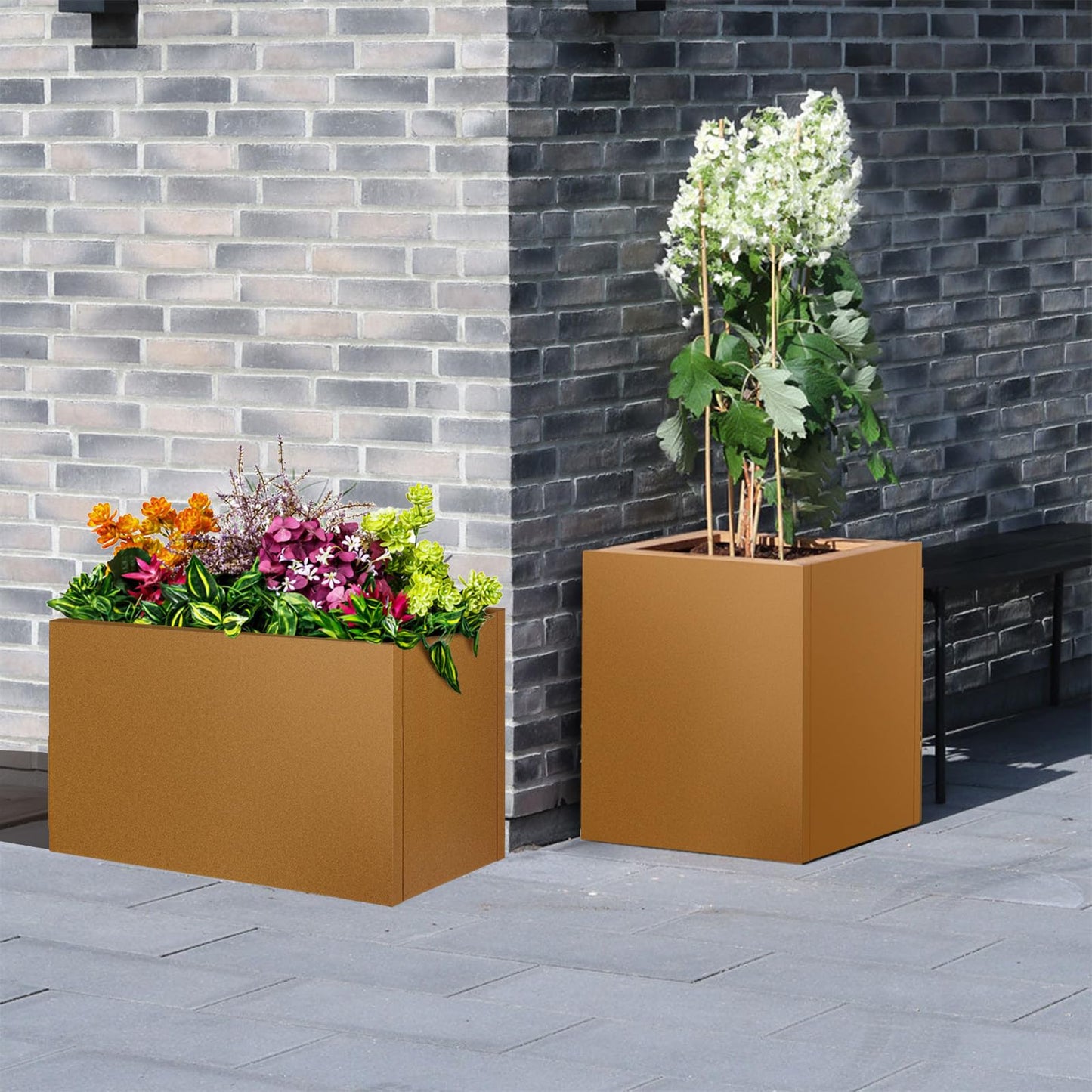 Meyoppm 24"x24"x25" Corten Steel Planter Box, Rustic Metal Planter with Drainage Holes, Rust & Weather Resistant for Patio Garden Indoor Outdoor Commercial Use