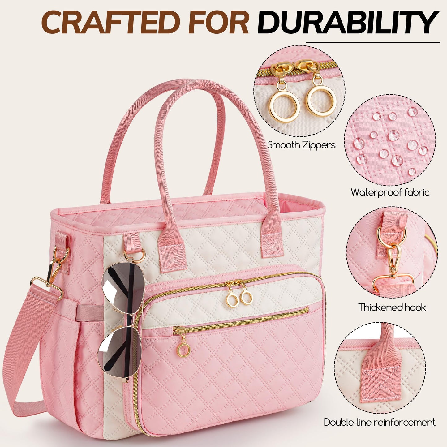 Large Bible Bag with Bible Cover Case for Women，Church Tote Bag Travel Bag Diaper Bag with Shoulder Strap for Teachers, Nurses, Moms, Bible Lovers (Pink)