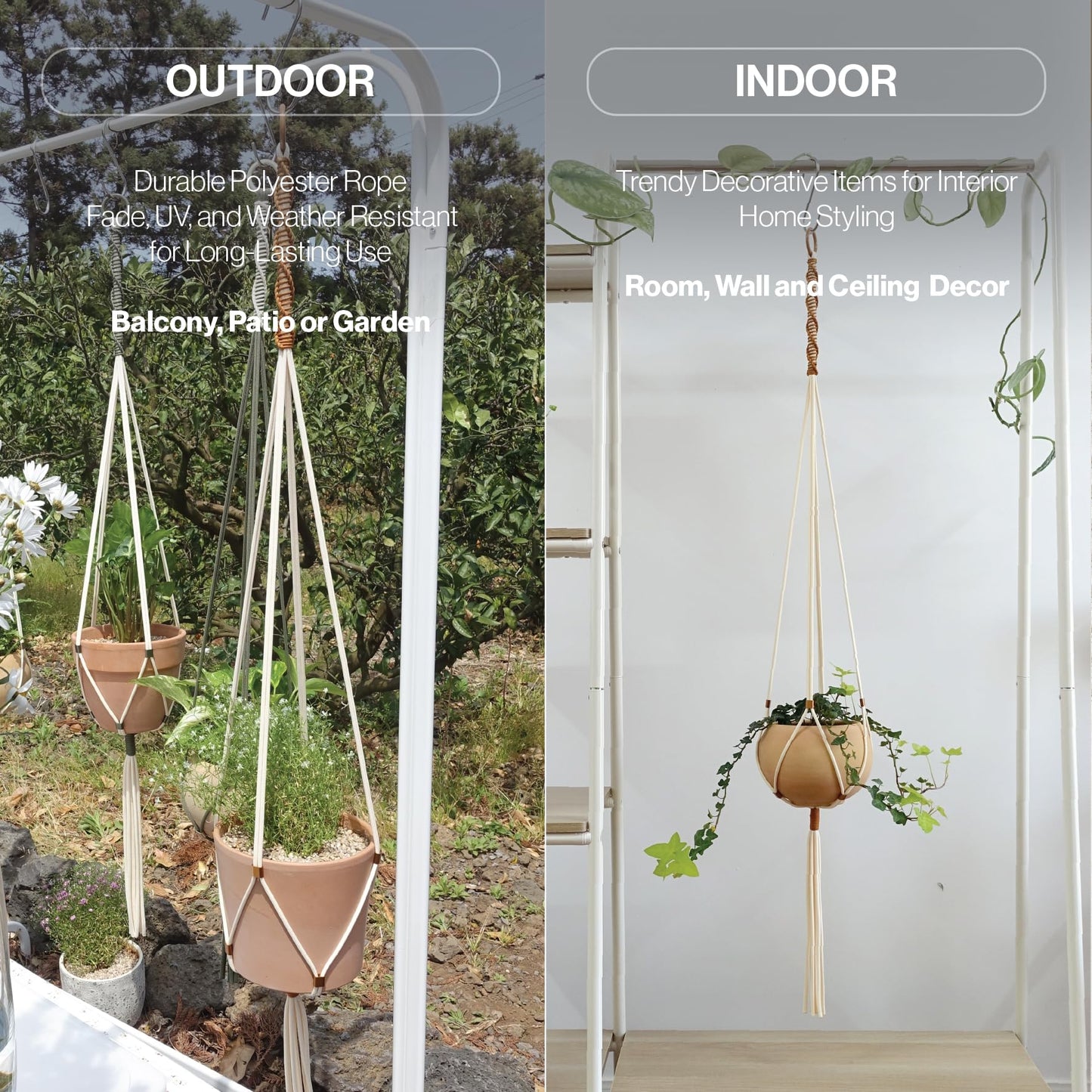 LET BE Macrame Plant Hanger Polyester Rope 42 Inch Outdoor Indoor Adjustable Hanging Planter for up to 10 Inch Plant Pot Modern Boho Home Decor (1, Ivory/Burnt Orange)