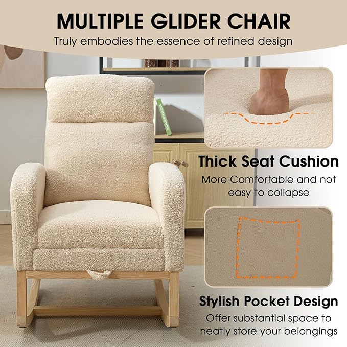 NIOIIKIT Modern Nursery Rocking Chair, Teddy Upholstered Rocking Chair