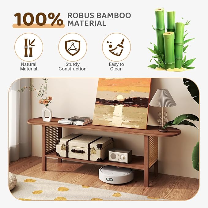 HollyHOME Bamboo TV Stand with Storage