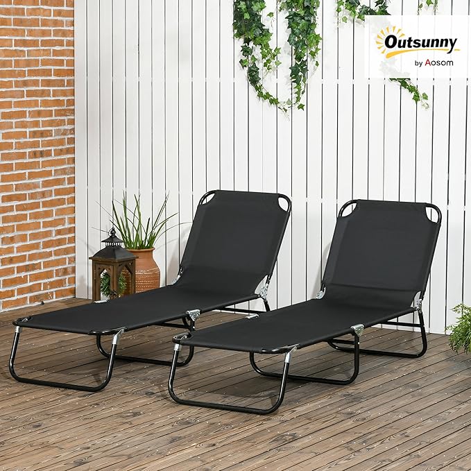Outsunny 2 Piece Folding Chaise Lounge Pool Chairs, Outdoor Sun Tanning Chairs