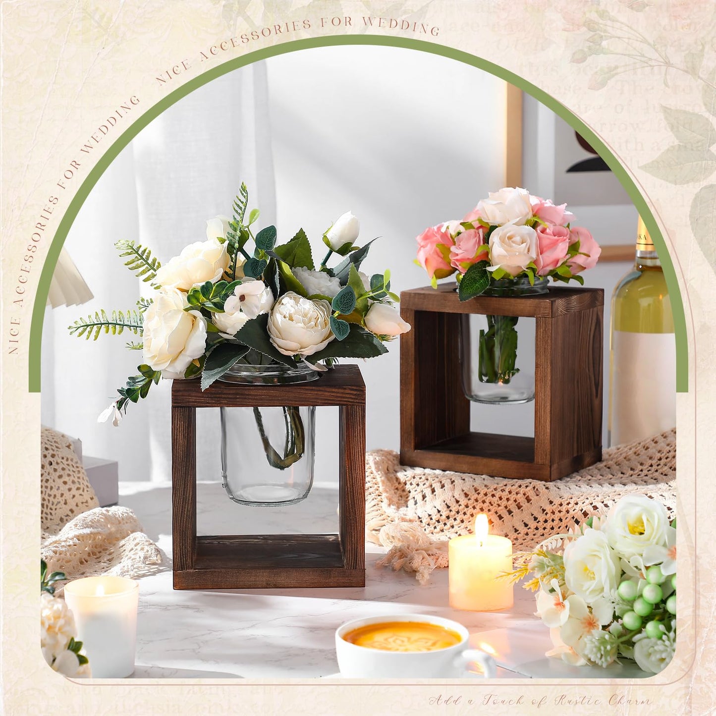 GlikCeil 6 Pack Wooden Boxes for Centerpieces Wood Cube Planter Box Rustic Wood Square Vase Holder for Centerpieces Home Wedding Garden Decor