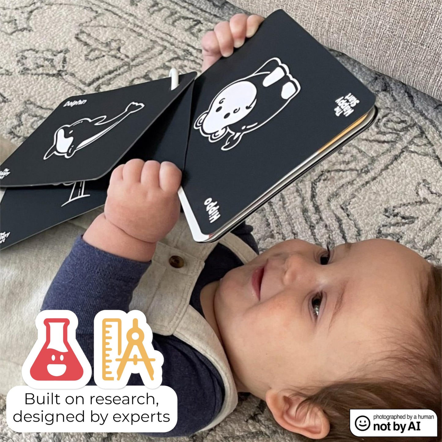 Happy Start High Contrast Baby Cards for Newborns - Black & White Cards, Water-Resistant, BPA-Free, Portable Educational Flashcards for Visual Stimulation, Award-Winning, Ages 0+ (English & Russian)