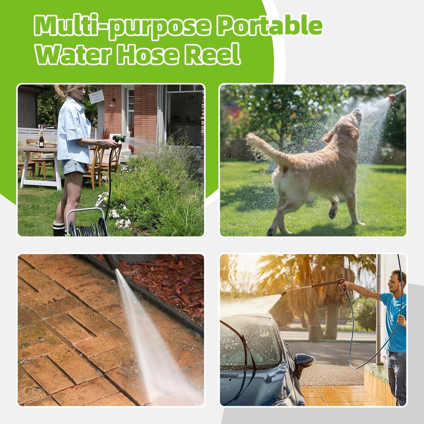 YESTAR Water Hose Reel Cart, Holds 60-80 Ft of 5/8 Inch Hose, Grey Wall Mounted Garden Hose Cart, Portable Hose Reel for Convenient Storage and Watering