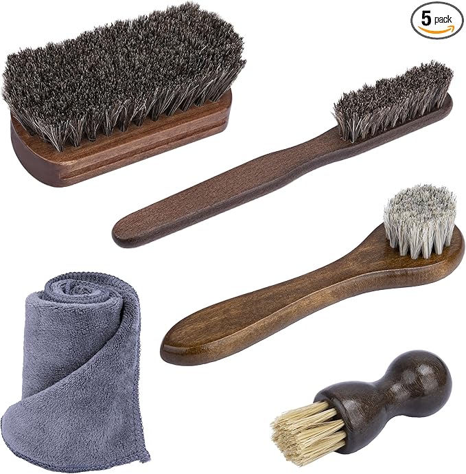 5 PCS Leather Brush Car Detailing, Horse Hair Brush, Car Cleaning Supplies
