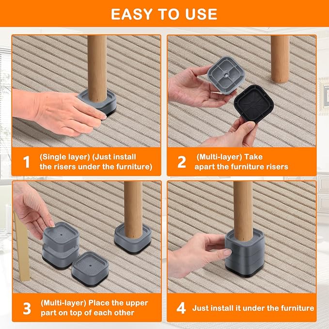 shouwuhho 6 Pack Furniture Risers Adjustable Bed Risers Heavy Duty Lifts Height