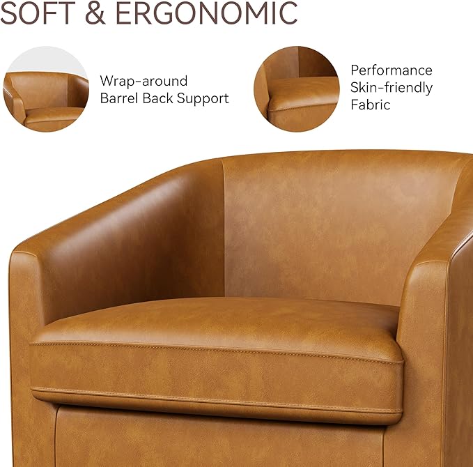 Swivel Barrel Accent Chairs Set of 2, Round Faux Leather Living Room Arm Chairs