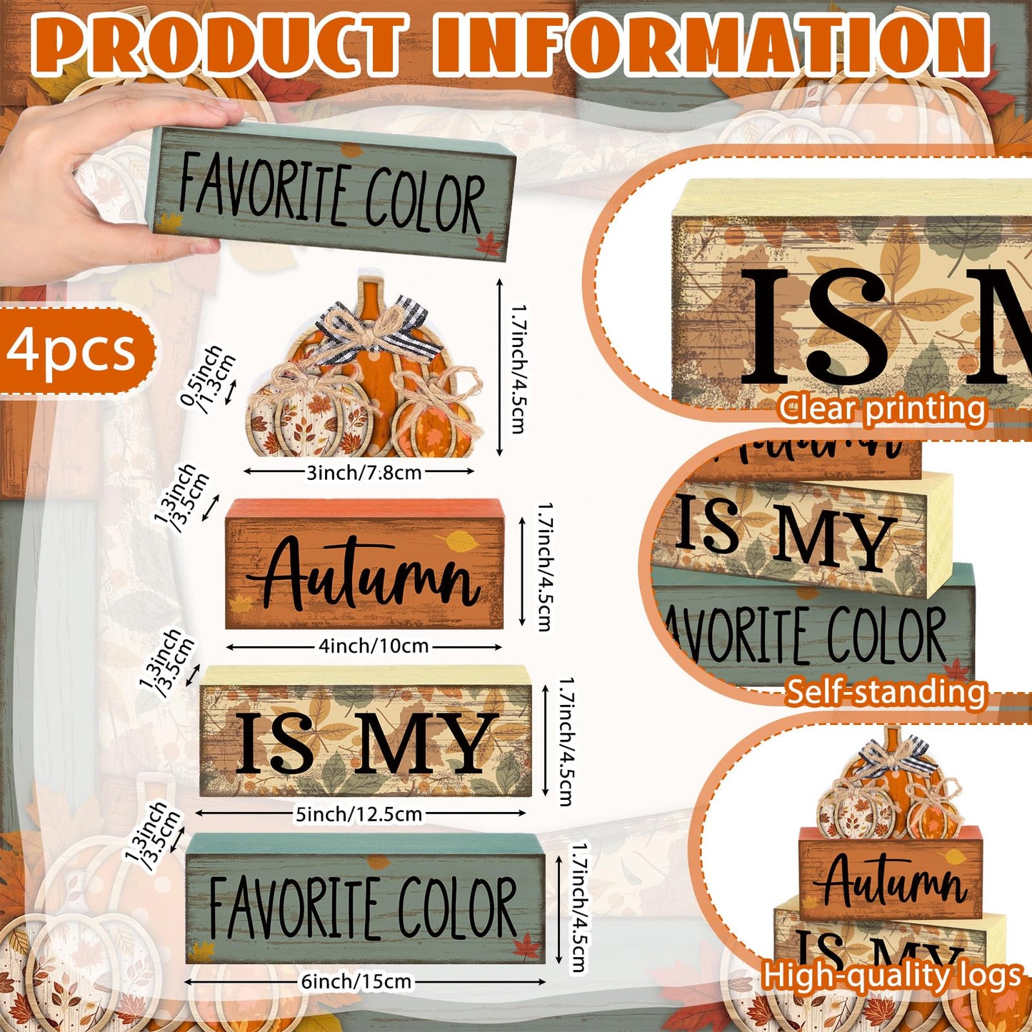 Lineshading 4 Pcs Fall Pumpkin Decor Fall Table Decoration Thanksgiving Tiered Tray Decor Thanksgiving Centerpiece Rustic Stacked Pumpkin Block Signs Farmhouse Harvest Decorations for Home Kitchen