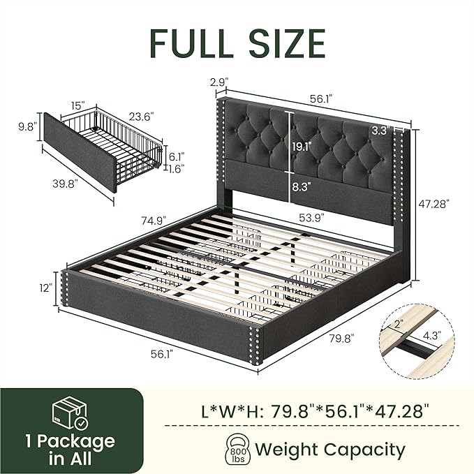 LARMACE Full Size Bed Frame Upholstered Platform Bed