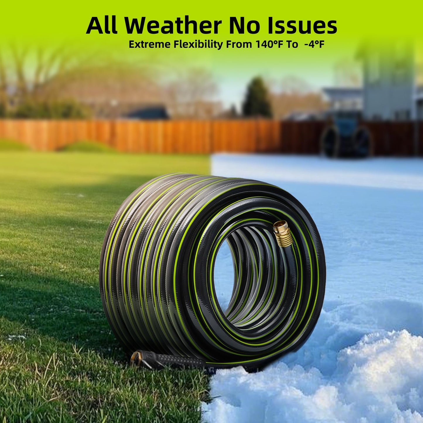 Worth Leader Long Garden Hose 5/8 in. x 50 ft. -No Kink, Flexible, Leakproof, Male to Female Fittings -Heavy Duty Durable PVC Lightweight Water Pipe with Brass Aluminum Ends for Household & Yard Use
