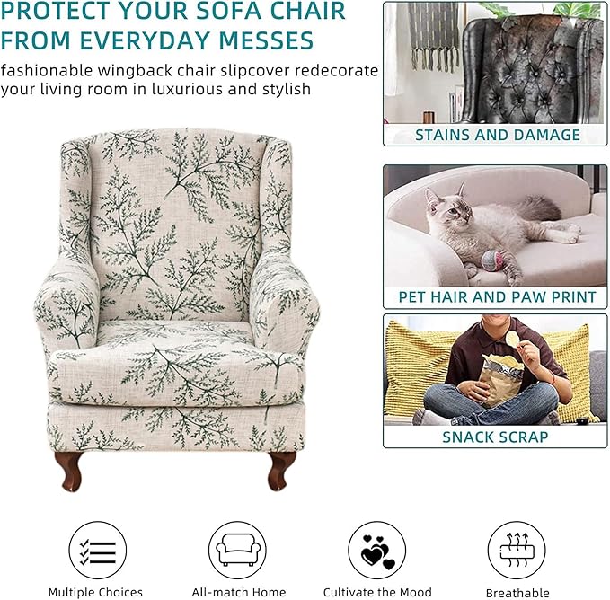 KRFOONN Stretch Wing Chair Slipcovers Printed 2 Piece Wingback Chair Covers