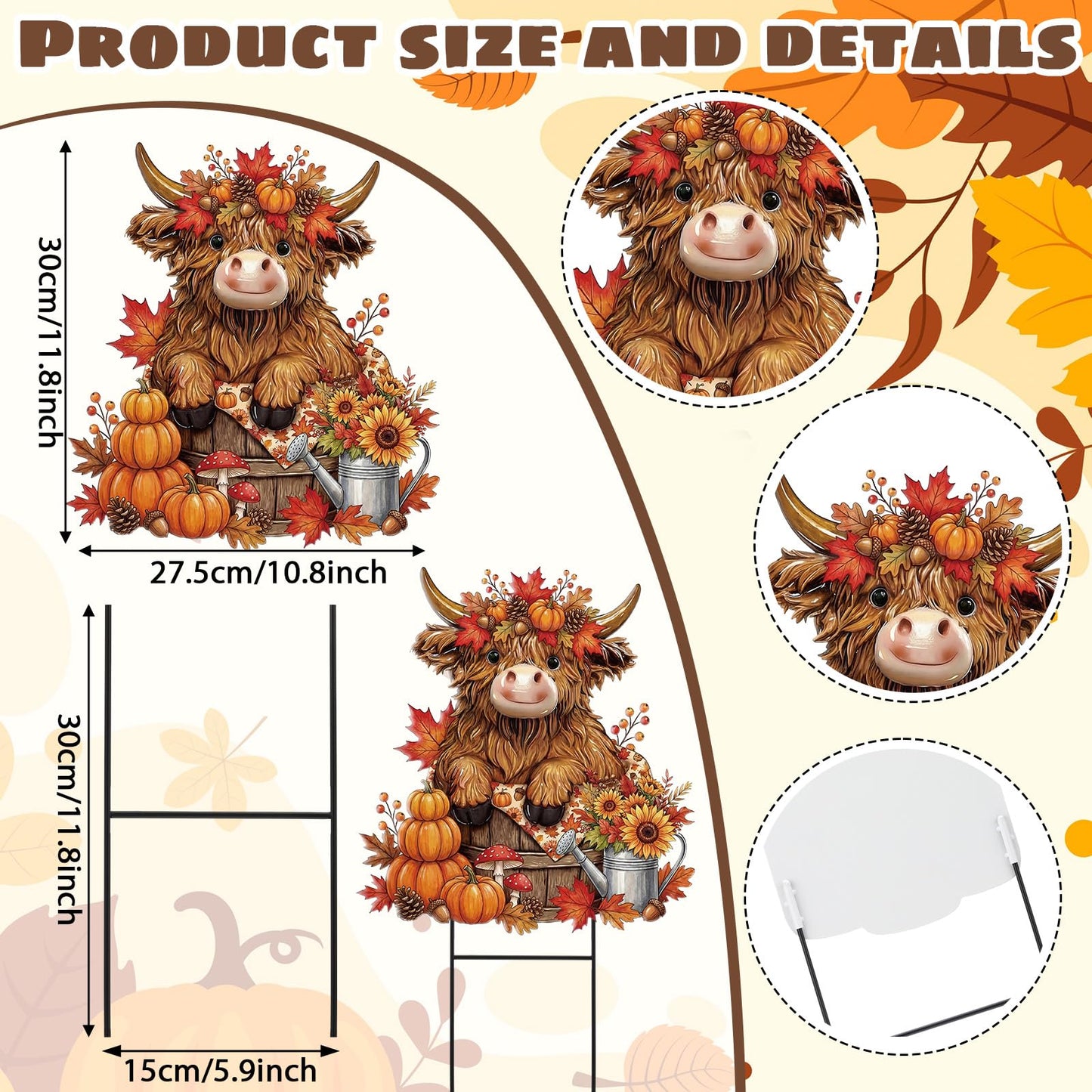 Amyhill Fall Highland Cow Outdoor Decor Autumn Harvest Highland Cow Metal Garden Stakes Fall Pumpkin Maple Leaves Farmhouse Outdoor Yard Signs for Home Lawn Porch Patio Thanksgiving Decor