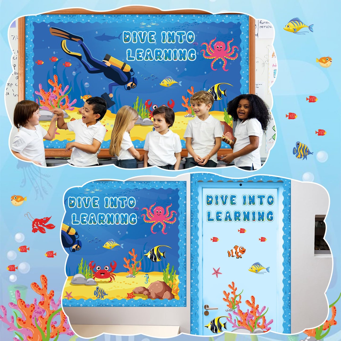 party greeting Ocean Animal Bulletin Board Set Under The Sea Classroom Decoration Summer Dive into Learning Sea Animals Fish Paper Cutouts for Tropical School Chalkboard Wall Decor Supplies