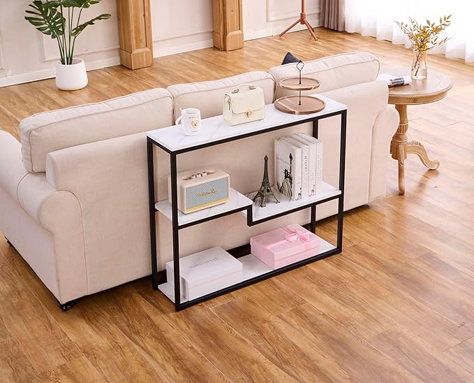 loglus Console Table for Entryway, Faux Marble MDF Sofa Table