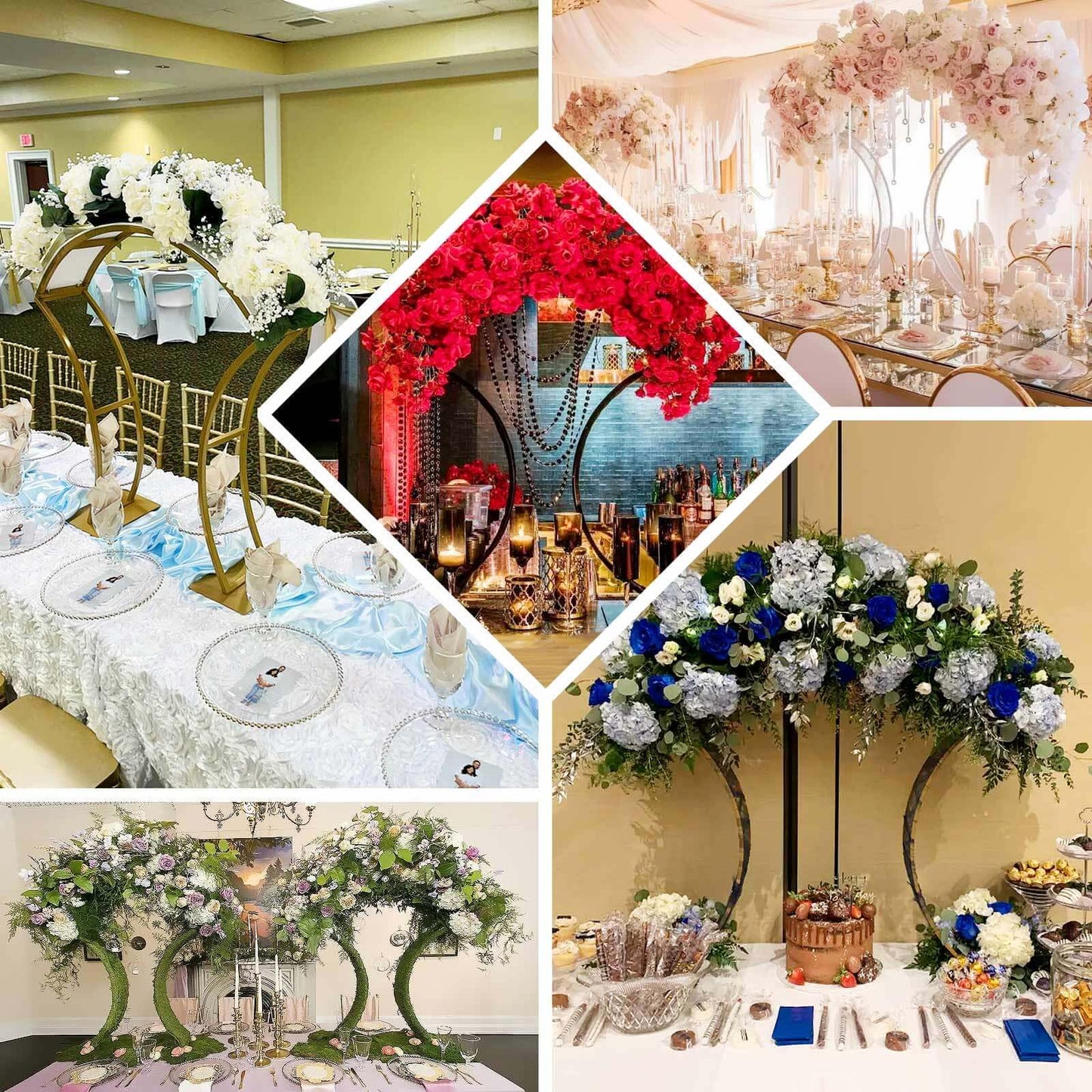 Efavormart 38" Gold Metal Floral Arch Frame Wedding Table Centerpiece Stand With Curvy Design, Large Table Display Or Aisle Prop