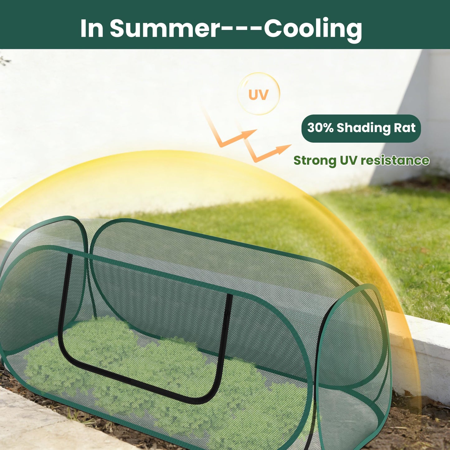 2-Pack Raised Garden Bed Covers, 45" x 22" x 17" Mesh Crop Cage, Pop-Up Plants Cover with 30% Shade Cloth for Seedlings Vegetables Fruits Flowers, Protects Against Birds Animals Pests with 16 Stakes