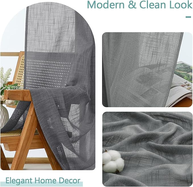 Chyhomenyc Charcoal Grey Semi Sheer Curtains 54 Inch Length