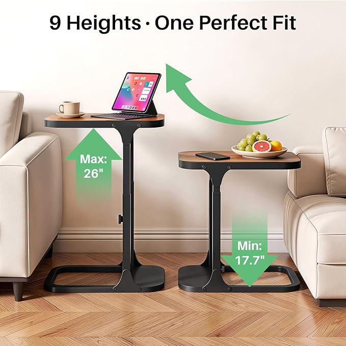 Kitstorack Ultra Stable & Durable End Table, Ajustable Height C Shaped Side