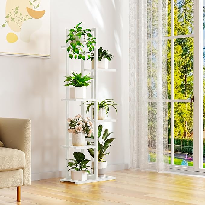 ROMGUAR CRAFT 6 Tier Bamboo Plant Stand Indoor, Wood Tall Flower Holder Corner