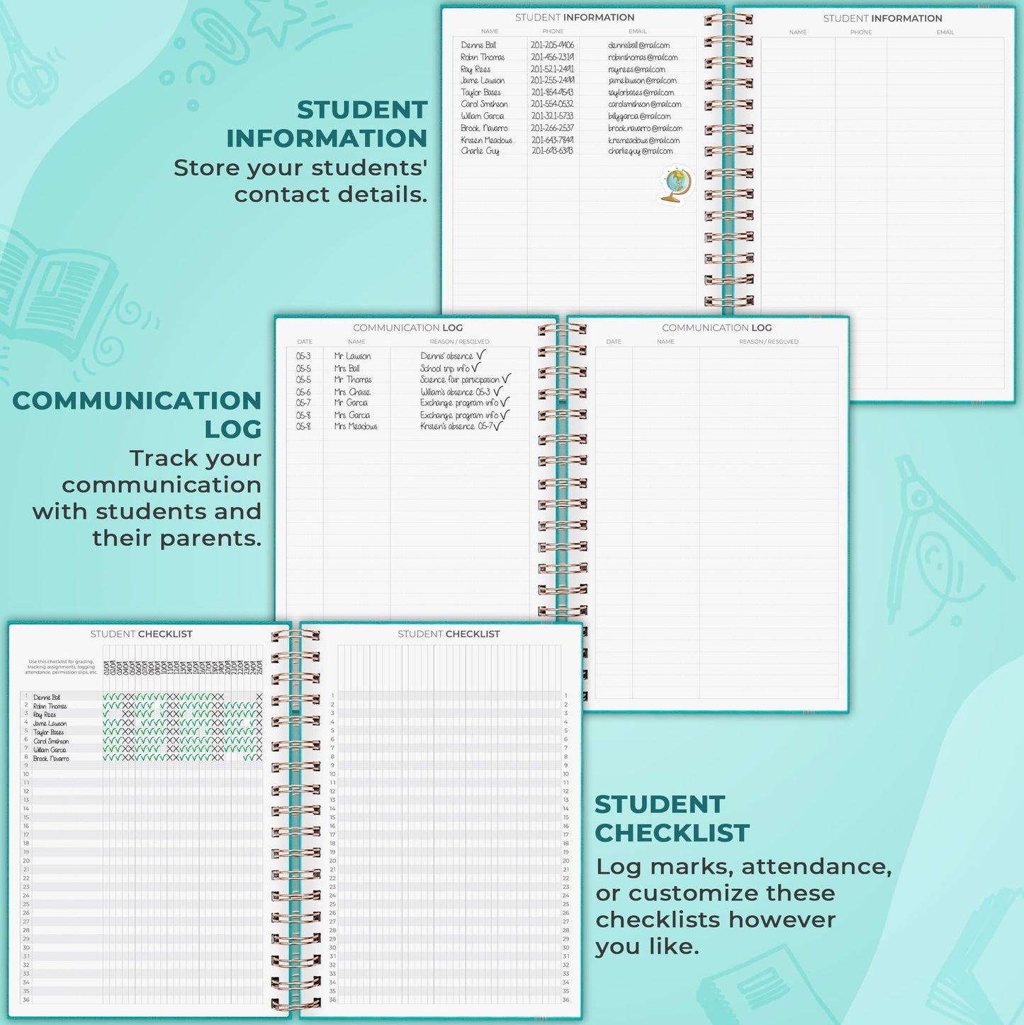 Clever Fox Teacher Planner Spiral – School Year Planner with Calendars & Lesson Plans – Teacher Plan Book for Classroom & Homeschool Organization - Undated, 7.9x10″ (Turquoise)