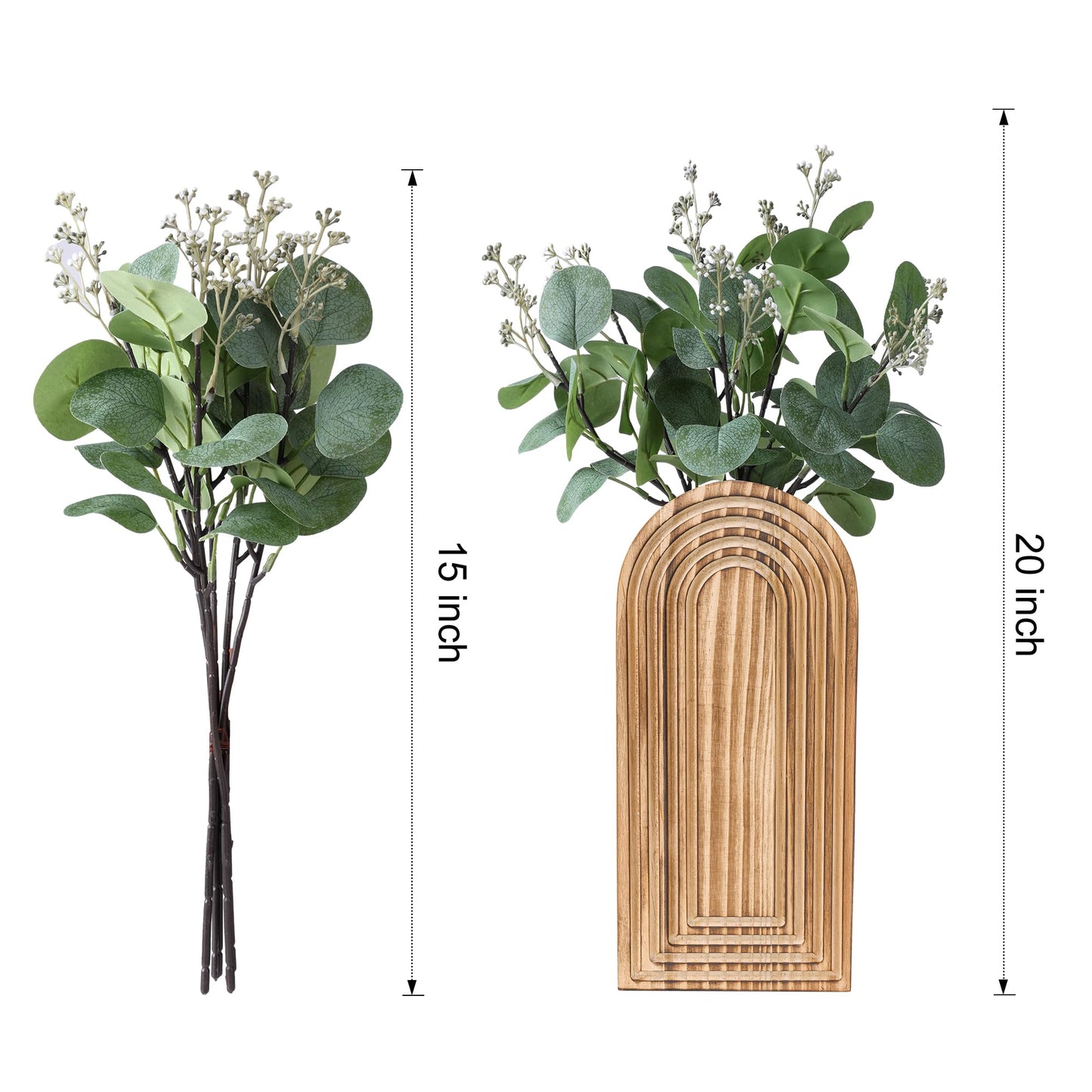 DREAMLOOM 2 Pack Wooden Wall Vases with Fake Plants, Wall Hanging Planters Boho Modern Farmhouse Indoor for Narrow Spaces Entryway Bathroom Home Office Decoration, Black