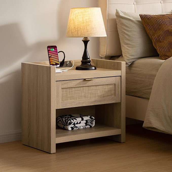 SICOTAS Rattan Nightstands Set of 2 Bedside Table