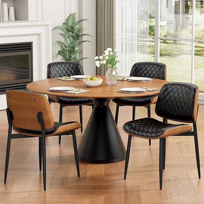 REONEY Dining Chairs Set of 8, Mid-Century Modern Upholstered PU Leather Chairs
