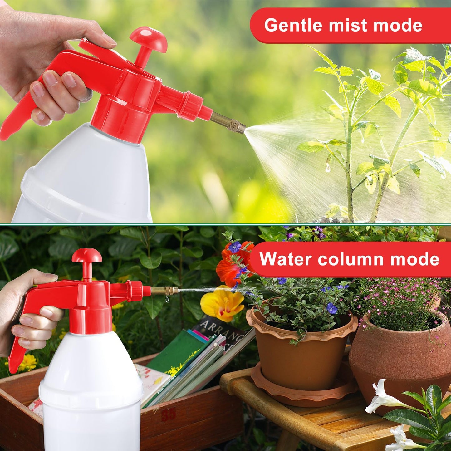 Ziliny 2 Pcs50 oz Handheld Pump Spray Bottle Garden Mister Spray Bottles Lawn Pressure Hand Pump Sprayer with Adjustable Nozzle for Chemicals Watering Weeds Plants and Cleaning (Red)