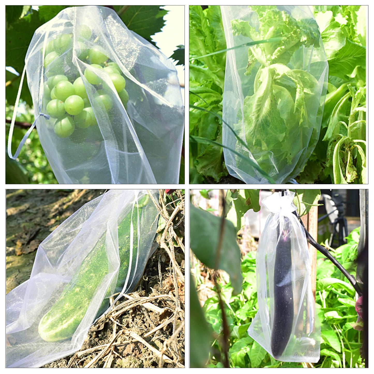 8x12 Inch 100 Pcs Penetrating Light Fruit Protection Bags- Organza Fruit Netting Barrier Bags,Garden Plant Fruit Mesh Bags with Drawstring