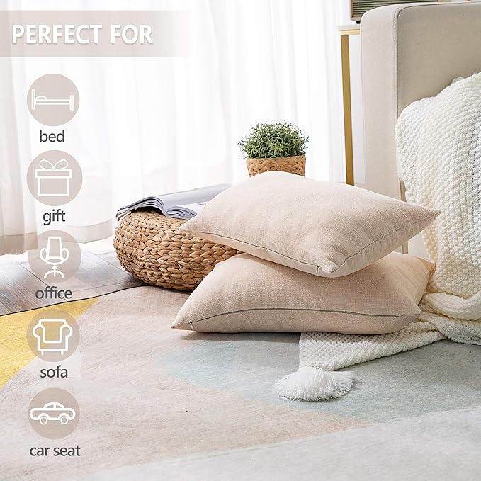 Stellhome Rectangle Linen Throw Pillow Covers Solid Burlap Farmhouse Decorative