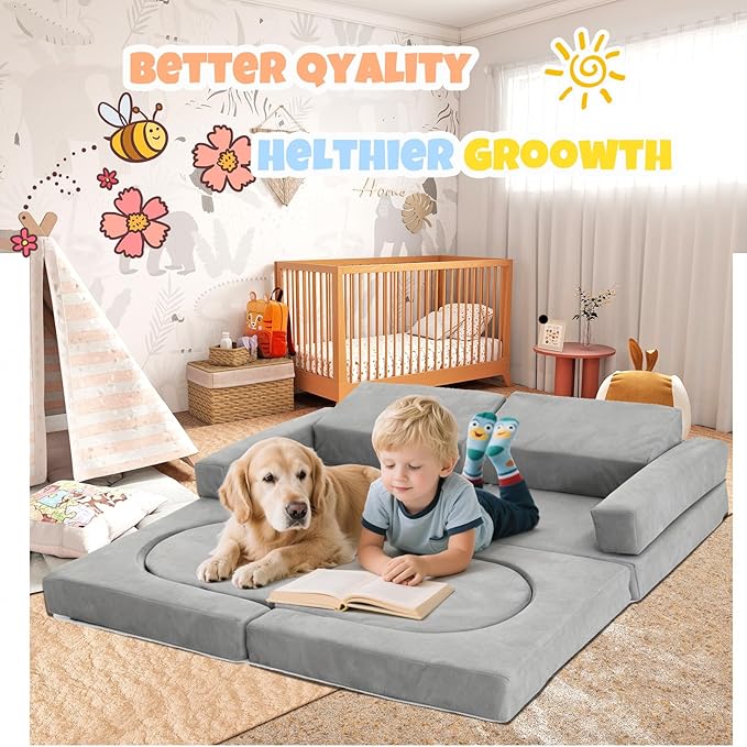 10 Pcs Modular Kids Play Sofa – Versatile Convertible Foam Cushion that Doubles