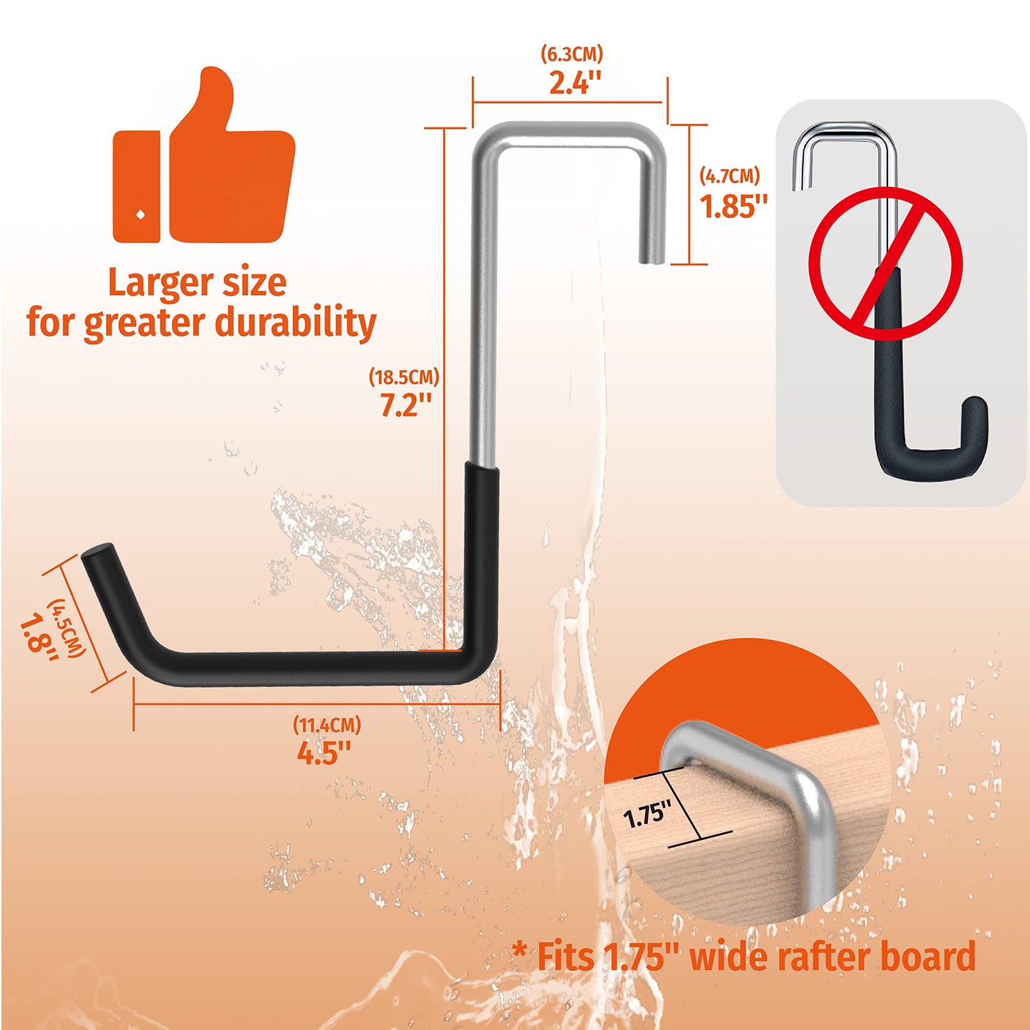 HUHOLE 4 Pack Rafter Hooks for Garage Storage – Heavy Duty Vinyl Coated Large S Hooks (50lb Capacity) – No-Drill Utility Hangers for Hanging Bikes, Ladders, Plants & Hoses on Wood Joists & Beams