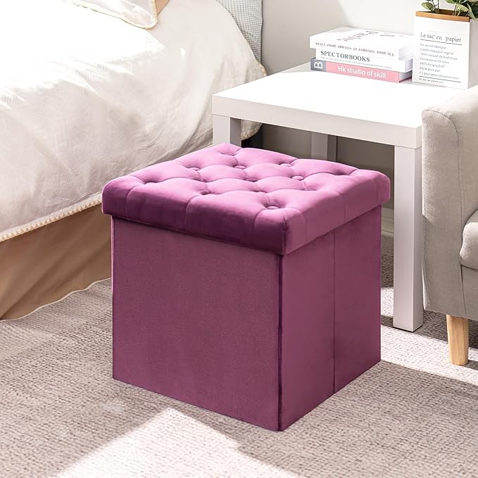 B FSOBEIIALEO Storage Ottoman Cube Velvet Tufted Folding Ottomans
