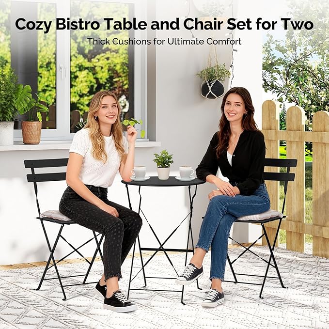 VINGLI Outdoor Folding Bistro Table and Chairs Set of 2, 3-Piece Bistro Set
