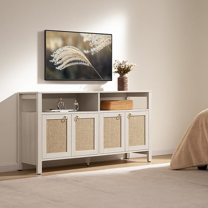SICOTAS Rattan TV Stand for Television up to 65 Inch