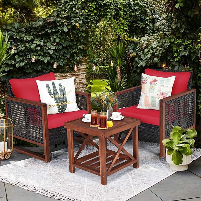 Tangkula 3 Pieces Patio Wicker Furniture Set, Rattan Outdoor Sofa Set