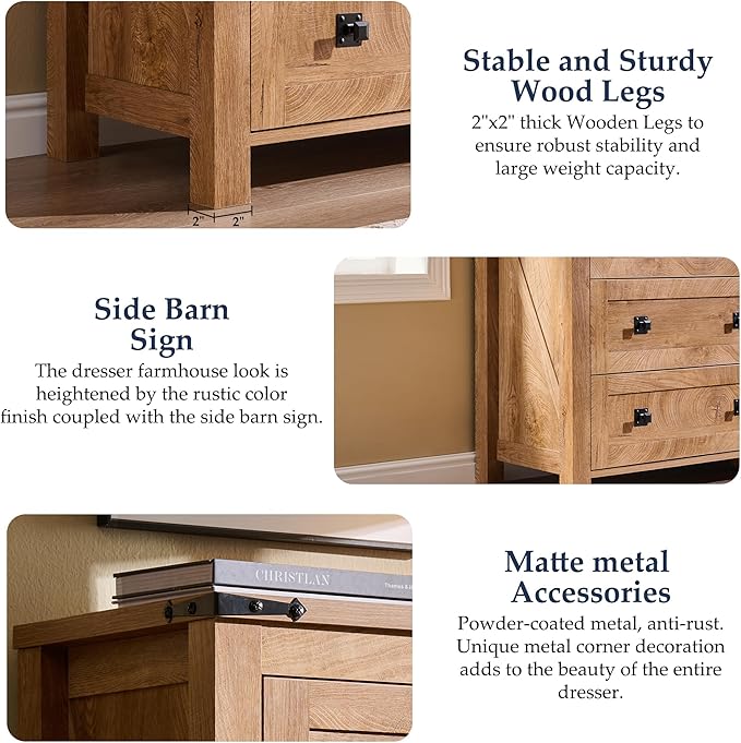 T4TREAM Farmhouse 5 Drawers Dresser Chests