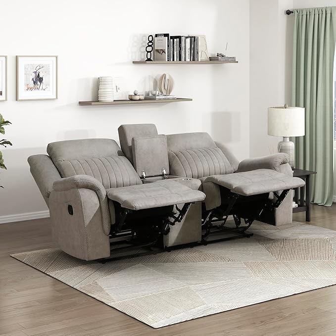 Lexicon Manual Double Reclining Loveseat, Polished Microfiber Manual Wall