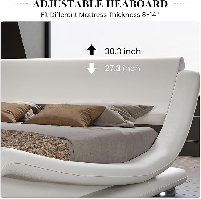 SHA CERLIN Full Size Upholstered Bed Frame, Deluxe Low Profile Sleigh Bed
