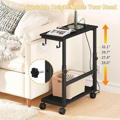 Snughome Computer Tower Stand with Charge Station, 25.0"-32.1" Height Ajustable PC Tower Stand for Floor, Mobile CPU Holder Cart for Carpet with Hooks, PC Cart for Gaming Office Home