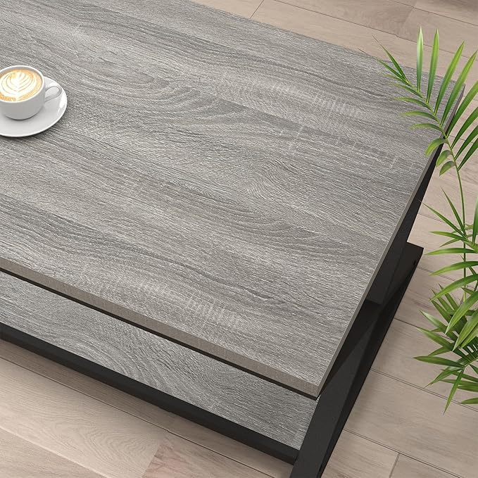 HSH Coffee Table with Storage, Farmhouse Grey Living Room Center Table