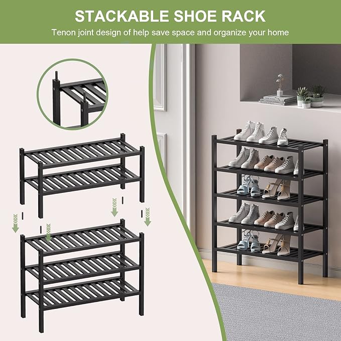 ROMGUAR CRAFT 2 Tier Bamboo Shoe Rack