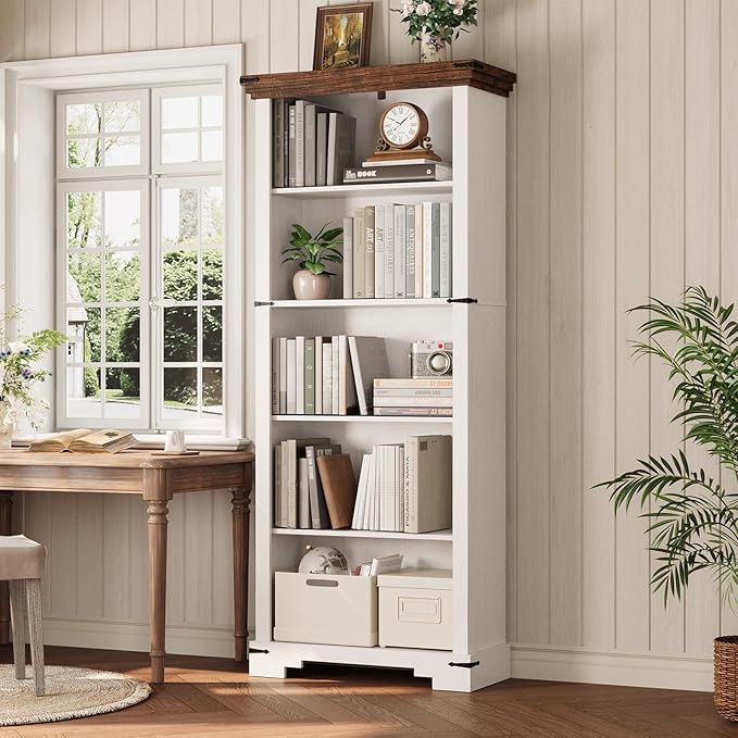 5-Tier Farmhouse Bookshelf, 61.1 inch Tall Bookcase