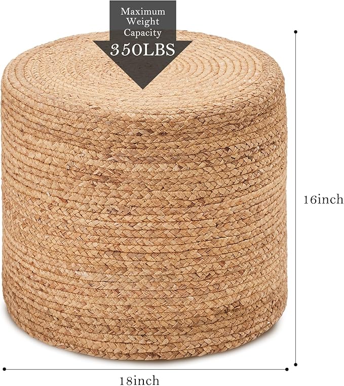 Wimarsbon 18'' Pouf Ottoman, Natural Braided Poof, Round Poufs, Rustic