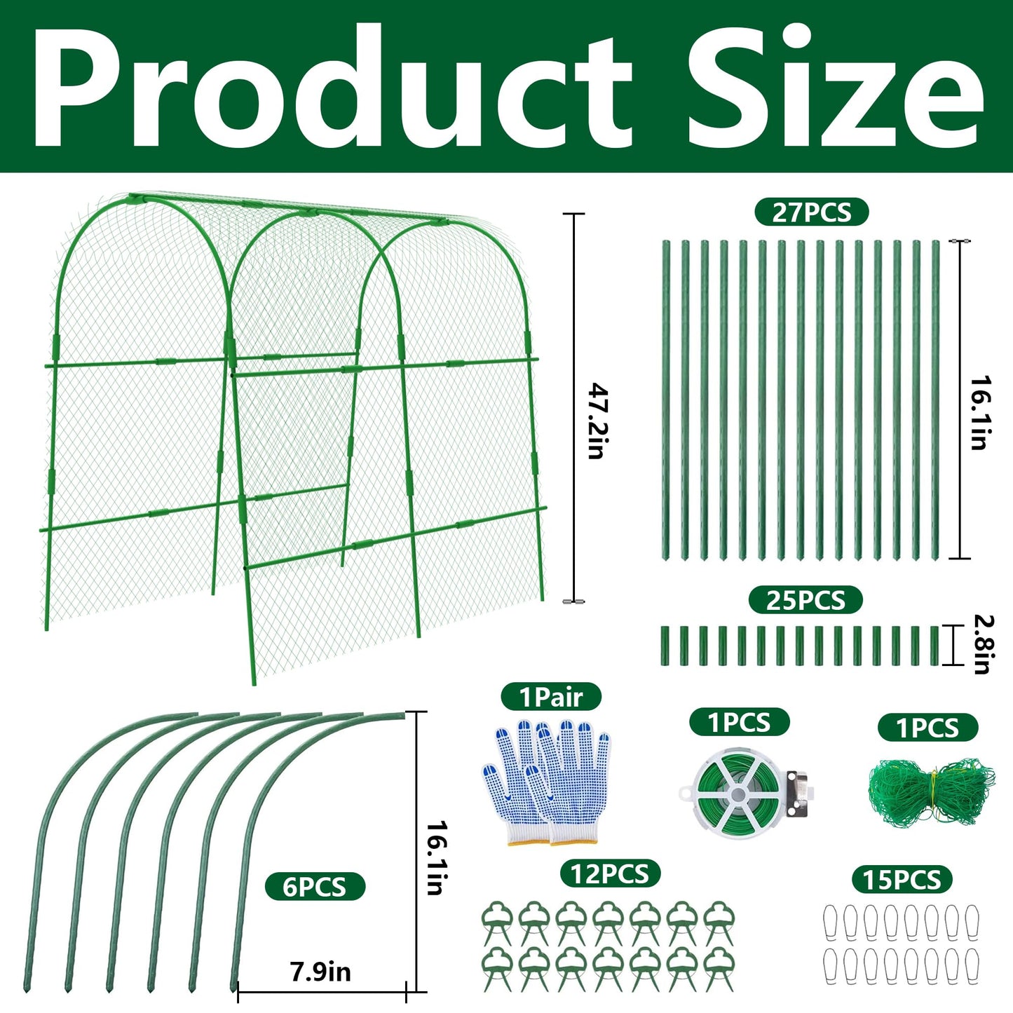 codree Garden Cucumber Trellis for Plant -47x 47 Inch Metal Arch Melon Trellis for Raised Bed -Foldable Tunnel Trellis with Climbing Net Clips for Growing Vine Vegetable